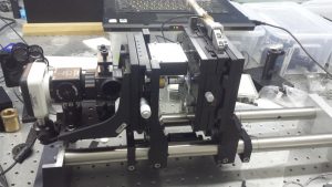 Spectral microscope on a Newport M-460-XYZ-05 stage with compact piezo actuator
